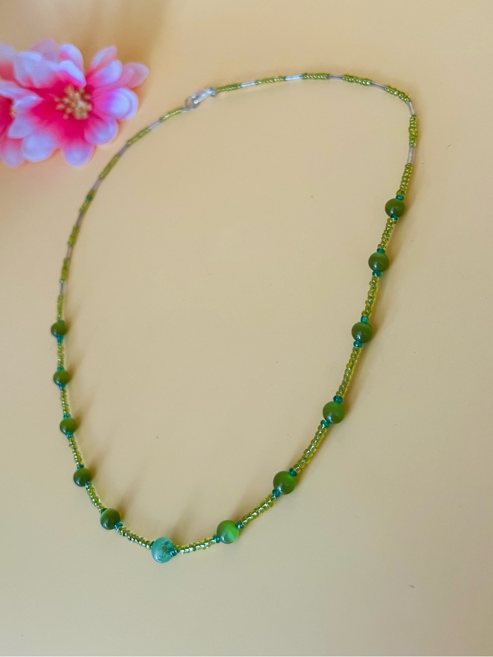 Handcrafted Green Beaded Necklace - Elegant Women’s Jewelry